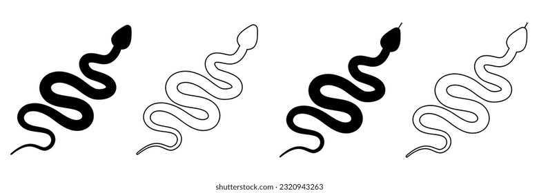Snakes set. Serpent line and silhouette animals collection. Vector illustration isolated on white.