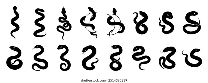 Snakes silhouette vector icon set