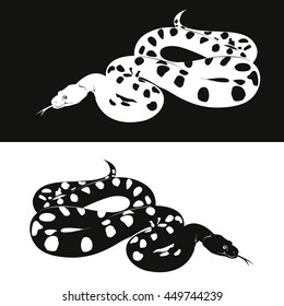 Snakes. Vector black silhouettes. Naja or cobra, vintage engraved illustration.