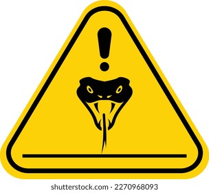 Snakes warning sign. Vector illustration of yellow triangle sign with venomous snake icon inside. Risk of snakebite. Hazard symbol. Dangerous area. High probability of poisoning with reptile venom.