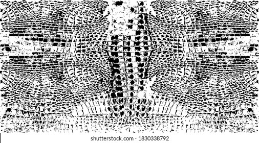 Snakeskin pattern imitation. Lines and spots structural texture. Cool and artsy faux leather background. Abstract vector illustration. Black isolated on white. EPS10 