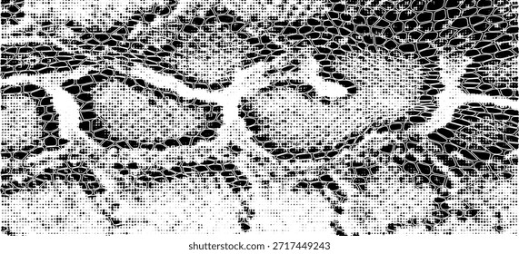 Imitação de padrão de pele de cobra. Textura estrutural de linhas e manchas. Fundo de couro falso legal e artsy. Ilustração vetorial abstrata. Preto isolado no branco. EPS10

