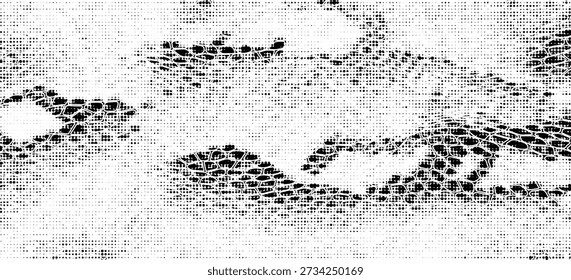 Imitação do padrão de pele de cobra. Textura estrutural de linhas e manchas. Fundo de couro falso legal e artístico. Ilustração vetorial abstrata. Preto isolado no branco. EPS10

