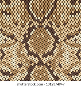 Snakeskin seamless pattern. Realistic texture of snake or another reptile skin. Beige and brown colors. Vector illustartion.