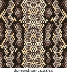 Snakeskin seamless pattern. Realistic texture of snake or another reptile skin. Beige and brown colors. Vector illustartion.