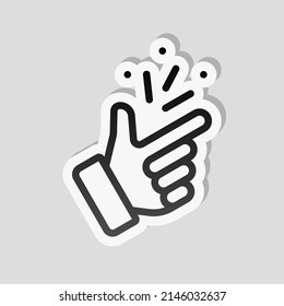 Snap finger, sign of easy, simple icon. Linear sticker, white border and simple shadow on gray background
