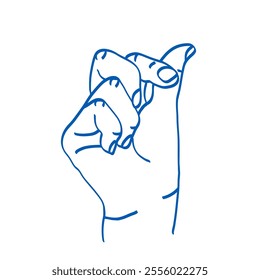 Snap fingers. Hand gestures. Vector sketch illustration. Index, middle, ring, little fingers and thumb