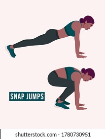 Snap Jumps exercise, Woman workout fitness, aerobic and exercises. Vector Illustration.