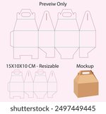 Snap Lock Bottom Gable - Carton - Box with handle Key line - Template - Die cut for gift and kids meal packaging