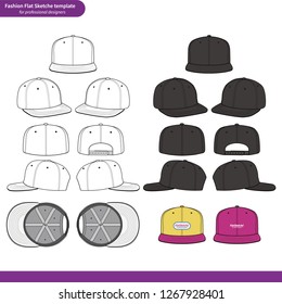 Snapback Cap set Fashion flat technical drawing