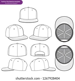 Snapback Cap set Fashion flat technical drawing