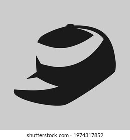 Snapback cap symbol on gray backdrop. Design element