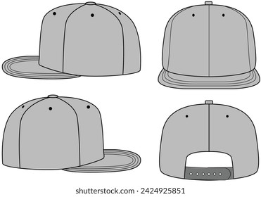 Snapback cap vector illustration. Caps mock up editable	