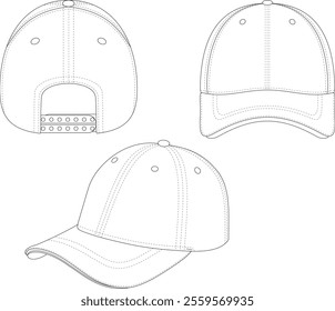 Snapback hat front back and side view