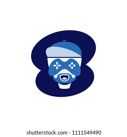 Snapback hipster gamer gamepad face with beard logo for gaming avatar