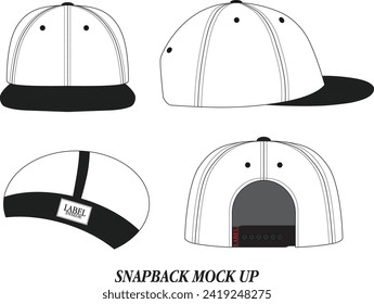 Snapback mockup, mockup design, black and white, vintage, editable.