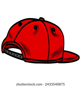 Snapback Red Hat Cap Backward Doodle Drawing Vector Illustration