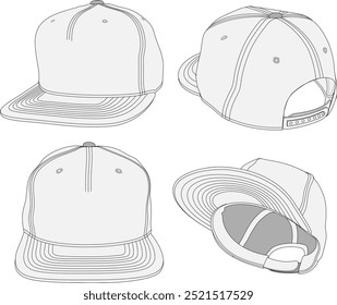 Snapback Trucker Cap Hat Tech Pack Template with multiple views