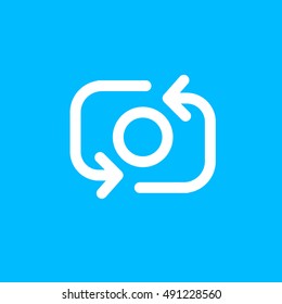 Snapchat Take Photo Icon вектор, знак камеры социальных сетей, элемент пользовательского интерфейса Instagram, символ пользовательского интерфейса, 2016 контур формы, EPS, иллюстрация, веб, тонкий, плоский, серый, кнопка, синий фон
