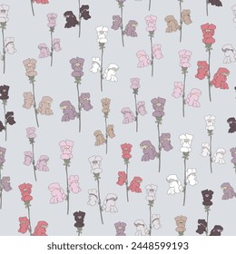 Snapdragons on their stems in romantic colours repeat vector pattern 