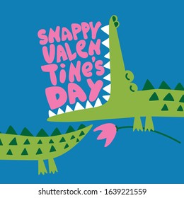 Snappy Valentine's Day - Cute Crocodile print design- funny hand drawn doodle, cartoon alligator. Good for Poster or t-shirt textile graphic design. Vector hand drawn illustration.