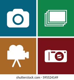 snapshot icons set. Set of 4 snapshot filled icons such as photos