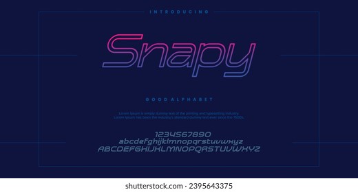 Snapy alphabet lined, technology and sporty font with line in the middle, vector illustrations.