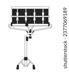 Snare drum black and white 2D line cartoon object. Musical percussion instrument solo isolated vector outline item. Side drum. Drumming hardware. Part of drum set monochromatic flat spot illustration