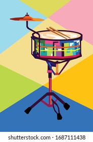 Snare drum and cymbal in pop art style for colorful background illustration and image