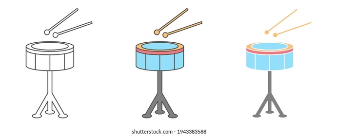 snare drum design vector. clipart cartoon illustration. black and white outline element