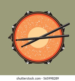 Snare drum with drumsticks. Colorful vector illustration