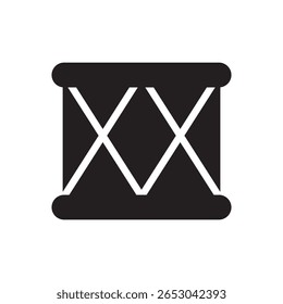  Snare drum icon. Black vector of a marching snare drum with crossed drumsticks.