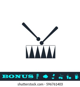 Snare Drum icon flat. Black pictogram on white background. Vector illustration symbol and bonus button
