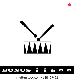 Snare Drum icon flat. Black pictogram on white background. Vector illustration symbol and bonus button open and closed lock, folder, star