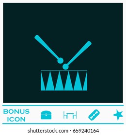 Snare Drum icon flat. Blue pictogram on dark background. Vector illustration symbol and bonus icons