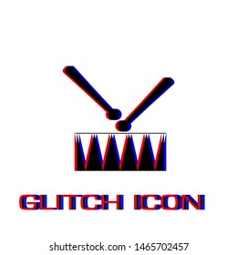 Snare Drum icon flat. Simple pictogram - Glitch effect. Vector illustration symbol