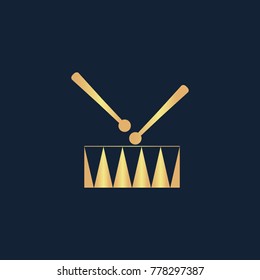 Snare Drum icon flat. Simple gold pictogram on dark background. Vector illustration symbol