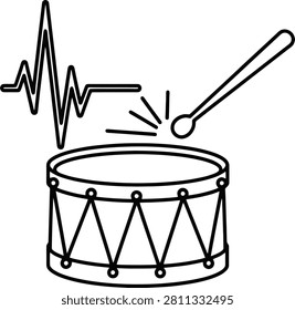 Snare Drum Icon With Heartbeat Pulse Rhythm Sound Waves Representing Life and Music Passion