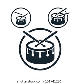 Snare Drum Icon, Single Color Vector Music Theme Symbol For Your Design, 3 Versions Set.