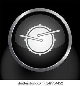 Snare Drum Icon Symbol on Shiny Glass Button Background