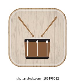 Snare Drum Icon Vector on wooden background 