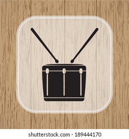 Snare Drum Icon Vector on wooden background 