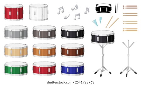 Conjunto de material de ilustração de tambor snare