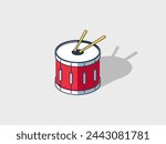 Snare drum isometric vector illustration with shadow, marching band