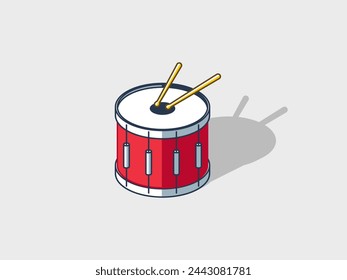 Snare drum isometric vector illustration with shadow, marching band