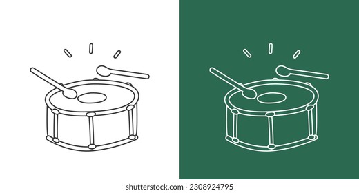 Dibujo de líneas de tambores nítidos al estilo de las caricaturas. Instrumento de percusión dibujo de tambor de tambor de percusión en clipart lineal aislado sobre fondo blanco y de pizarra. Concepto de instrumento musical clipart, diseño vectorial