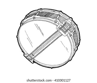 Snare drum  sketch drawing isolated on white background. Hand drawing vector illustration EPS8. Drum doodle vector, bottom view 