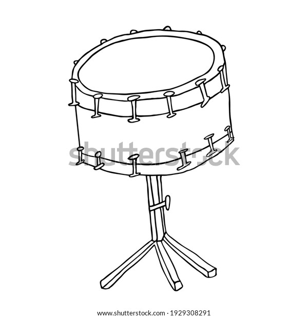 Snare drum sketch\
illustration. Hand drawn black and white percussion musical\
instrument clip art\
drawing