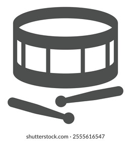 Snare drum and sticks solid icon, music instruments concept. Vector graphics. Drums sign on white background, outline style icon for mobile or web design