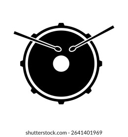 A snare drum with two drumsticks on white background.